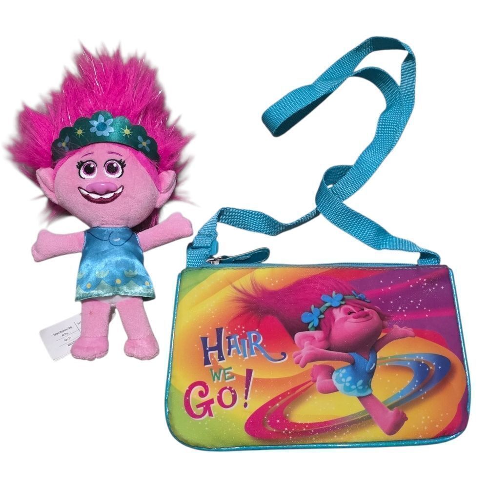 Trolls Plush Doll and Pursr Set - Pink and Blue